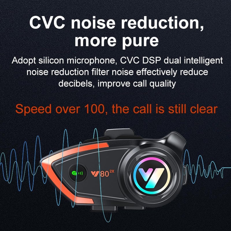 Khptop Motorcycle Helmet Bluetooth Headset 500meters 2 Riders Bluetooth Helmet Intercom Headset with CVC Noise Sound Quality Speakers Communication Systems Motorcycle Riding/Snowmobile/Cycling/Sports - Image 4